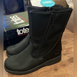 TOTES Waterproof Women's BLACK BOOTS Zip Up WInter Rain Boot Size 8